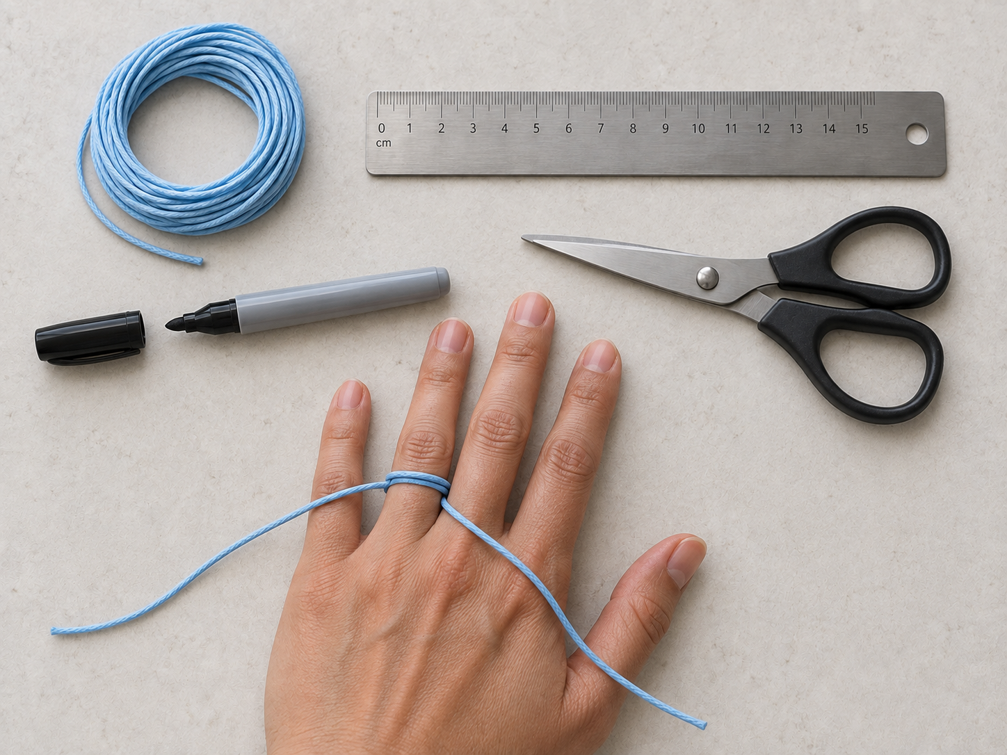 String wrapped snugly around the base of a bare finger